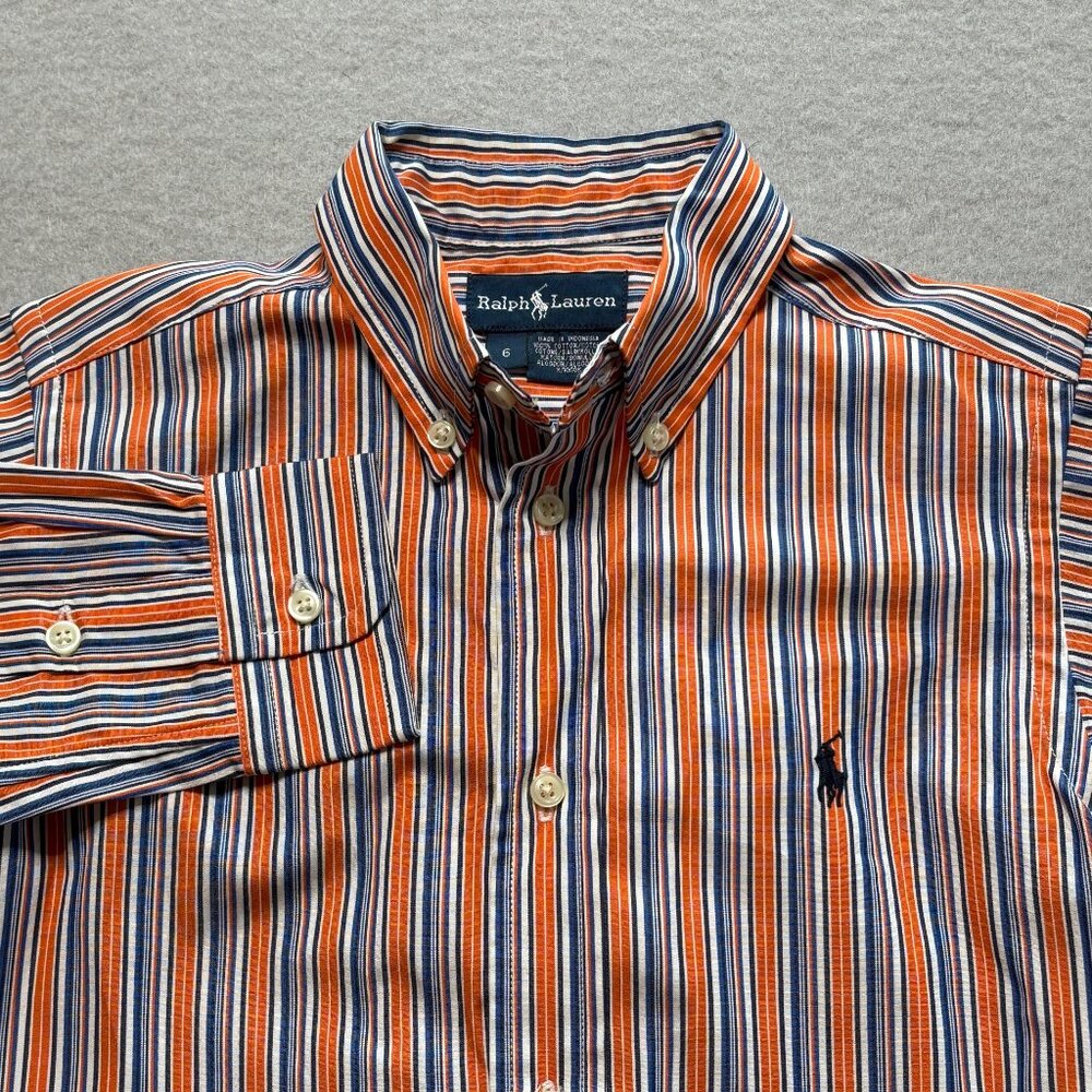 Ralph Lauren Button-Down Orange & Blue Stripe Dress/Casual Shirt Boys Size 6